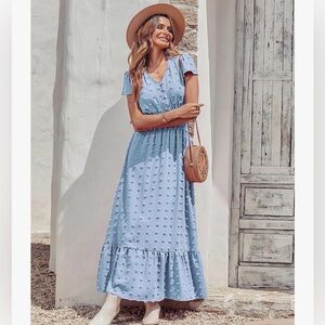Light Blue Swiss Dot Midi Dress